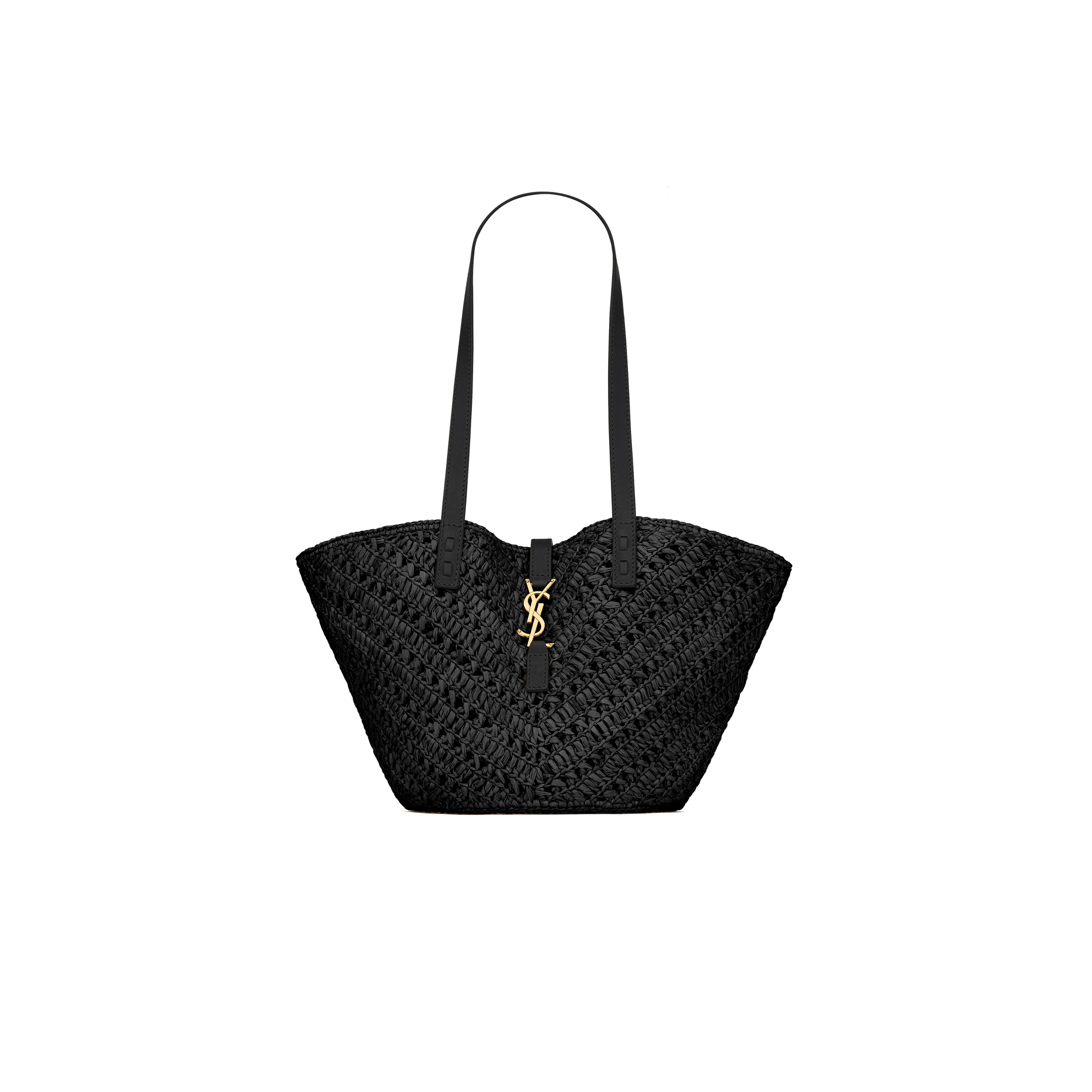 YSL PANIER SMALL IN RAFFIA AND VEGETABLE-TANNED LEATHER 751240GAADP1000 (38*20*21cm)